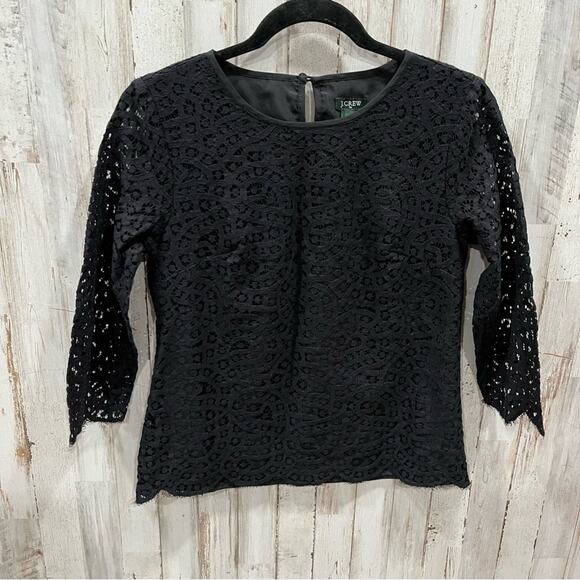 JCrew Factory Black Eyelet Lace Sheer Sleeve Blouse - Picture 1 of 6